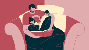 Отец читает детям книгу