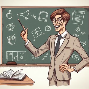 Мужчина стоит у доски и улыбается