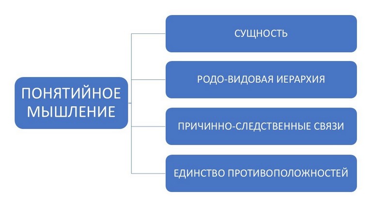Понятийное мышление состоит из четырёх элементов.